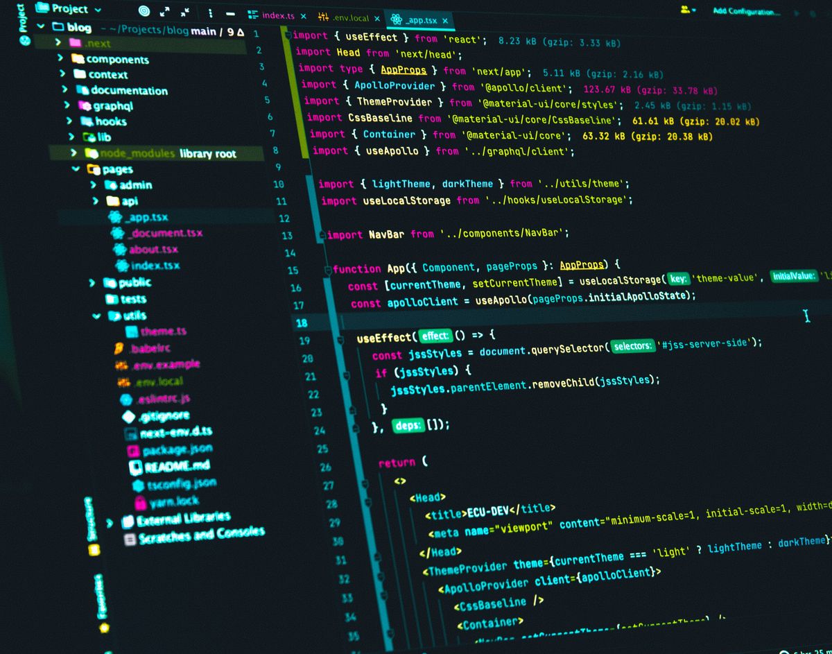 TypeScript application code in a development environment