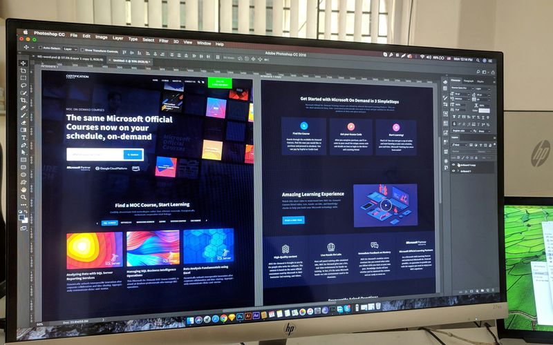 Designing a website layout on a desktop monitor